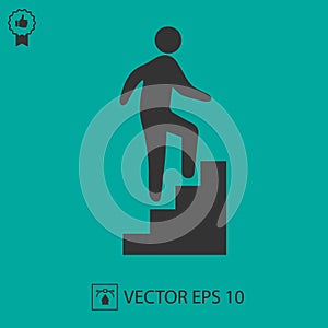 Man on stairs going up vector icon eps 10. Promotion symbol