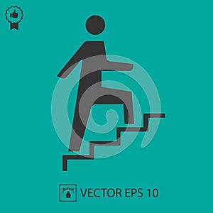 Man on stairs going up vector icon eps 10. Promotion symbol