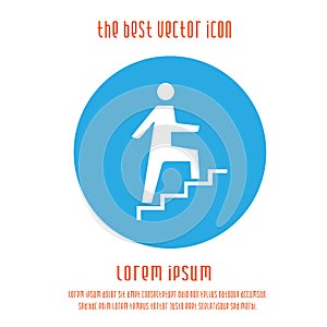 Man on stairs going up vector icon eps 10. Promotion symbol. Simple isolated illustration