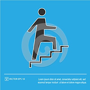 Man on stairs going up vector icon eps 10. Promotion symbol. Simple isolated illustration