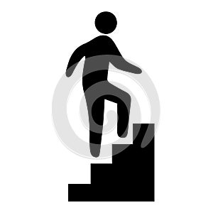 Man on stairs going up vector icon eps 10. Promotion symbol. Simple isolated illustration