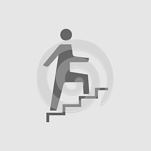 Man on stairs going up vector icon eps 10. Promotion symbol. Simple isolated illustration on transparent background