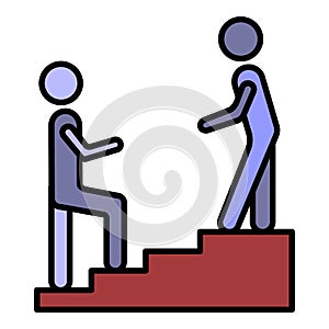 Man stairs hand help icon color outline vector