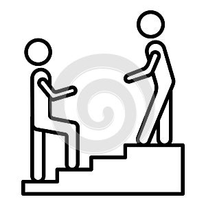 Man stairs hand help icon, outline style