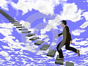 a Man on stairs Towards The Clouds