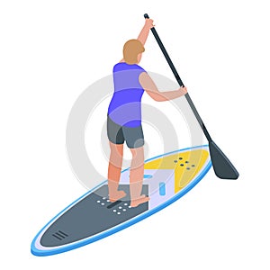 Man stand up paddle icon, isometric style