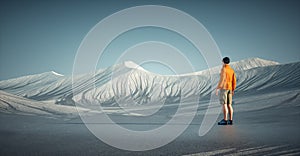 Man standing admiring mountain landscape