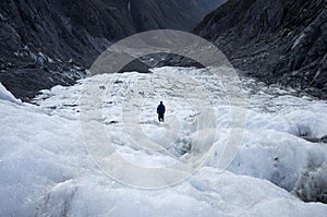 A man standing alone in Franz Josef Ice Glacier
