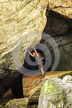 Man standing in a cave