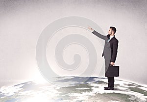 Man standing in front of city landscape