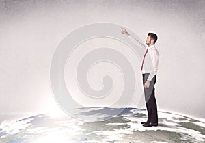 Man standing in front of city landscape