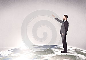 Man standing in front of city landscape