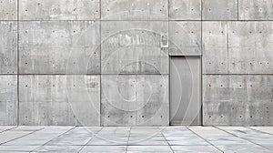 A man standing in front of a concrete wall with an open door, AI