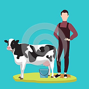 Man standing in front of cow cattle farming livestock