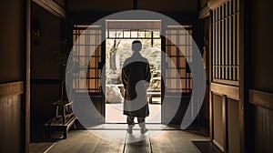 Man Standing in Front of Dark Room Doorway