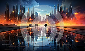 Man Standing in Front of Futuristic City