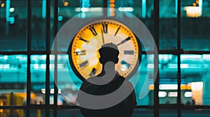 Man Standing in Front of Large Clock