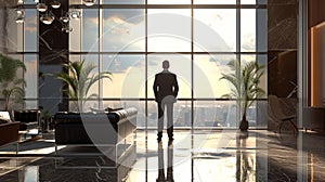 Man Standing in Front of Large Window