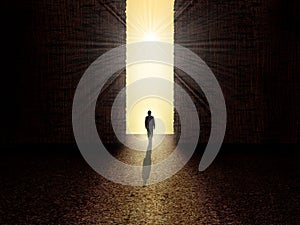 Man standing in front of the light photo