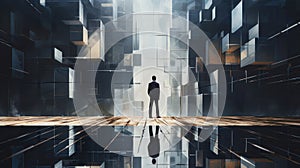 A man standing in front of a mirror in a room