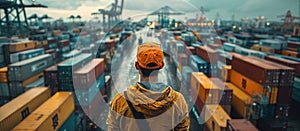 Man Standing in Front of Numerous Shipping Containers