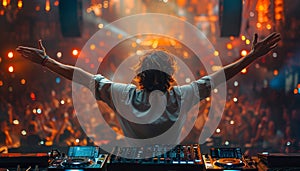 A man is standing in front of two DJ decks by AI generated image