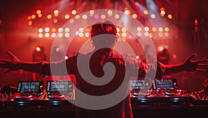 A man is standing in front of two DJ decks by AI generated image