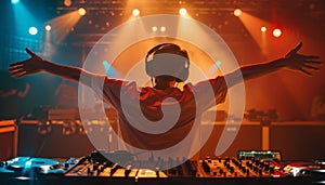 A man is standing in front of two DJ decks by AI generated image