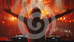 A man is standing in front of two DJ decks by AI generated image