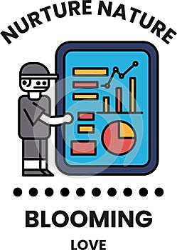 A man is standing in front of a white board with a black background