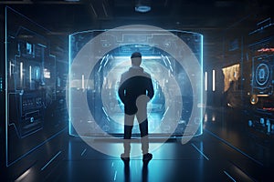 man standing in a futuristic room. AI Generated