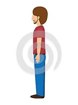 Man standing with left profile t-shirt beard