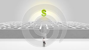 Man standing outside of a maze with profit concept on the middle