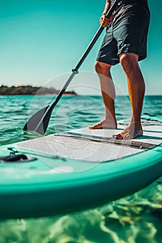 A man standing on a paddle board in the ocean