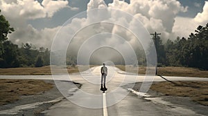 A man is standing on the road. Generative AI,