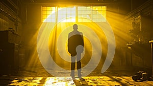 A man standing in a room with sunlight coming through the windows, AI