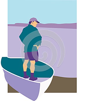 Man standing in rowboat