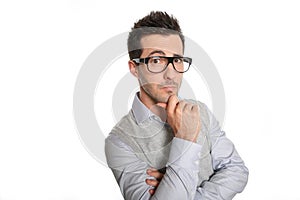 Man standing with septical look