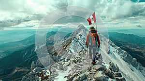 Man Standing on Snow Covered Mountain Top