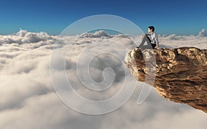 A man standing on a stone cliff