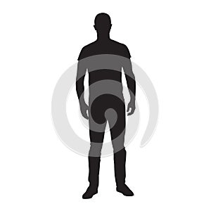 Man standing in t-shirt and jeans, isolated vector silhouette. Front view