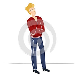 Man standing and thinking. Vector illustration in modern flat style. Isolated on white background illustration