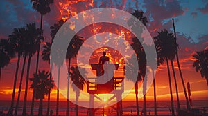 Man Standing on Top of a Lifeguard Tower