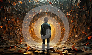 Man Standing in Tunnel of Books