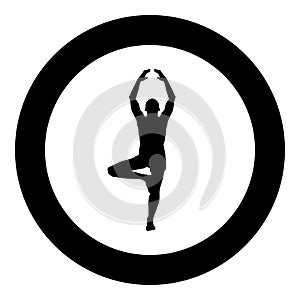 Man stands in the lotus position Doing yoga silhouette icon black color illustration in circle round