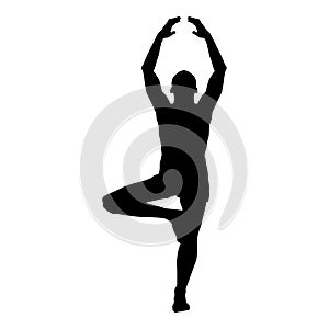 Man stands in the lotus position Doing yoga silhouette icon black color illustration