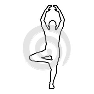 Man stands in the lotus position Doing yoga silhouette icon black color illustration outline