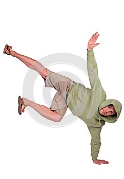 Man stands on one hand