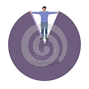 A man stands in a slice of a pie chart to make a difference in the statistics.