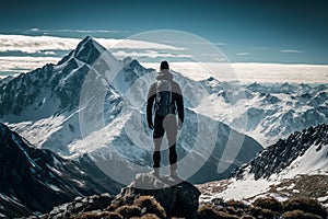 Man Stands Tall And Proud On Mountaintop - Generative AI